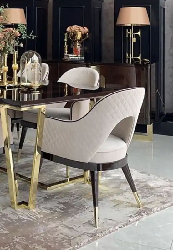 Casa Padrino ensemble de chaises de salle à manger Art Déco de luxe beige / marron foncé / or - Ensemble de 6 chaises de cuisine - Meubles de salle à manger Art Déco de haute qualité Echt