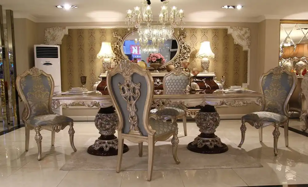 Preisknaller Casa Padrino ensemble de chaises de salle à manger baroques de luxe bleu clair / beige / argent - Magnifique ensemble de chaises de cuisine de 8 - Meubles de salle à manger baroques