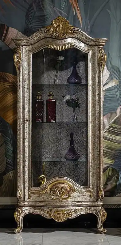 Online Kaufen Casa Padrino armoire vitrine baroque de luxe argent antique / marron / or - Vitrine fait main en bois massif - Magnifique meuble baroque