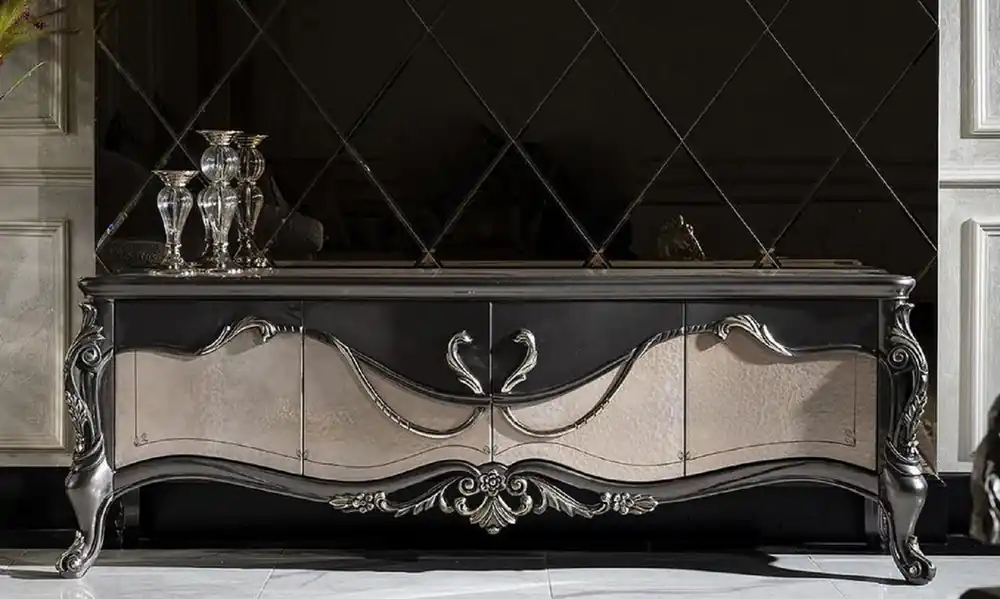 Casa Padrino armoire TV baroque de luxe gris foncé / beige / or - Magnifique buffet de salon avec 4 portes - Mobilier de salon baroque Sale