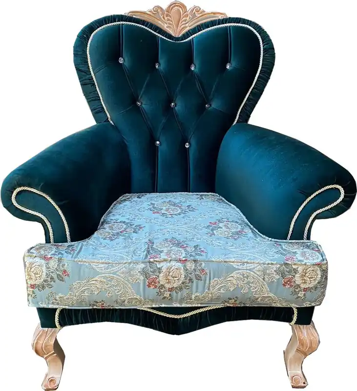 Casa Padrino fauteuil baroque de luxe turquoise / vert / crème - Magnifique fauteuil de salon avec motif floral élégant et strass - Mobilier de salon baroque Top-Seller