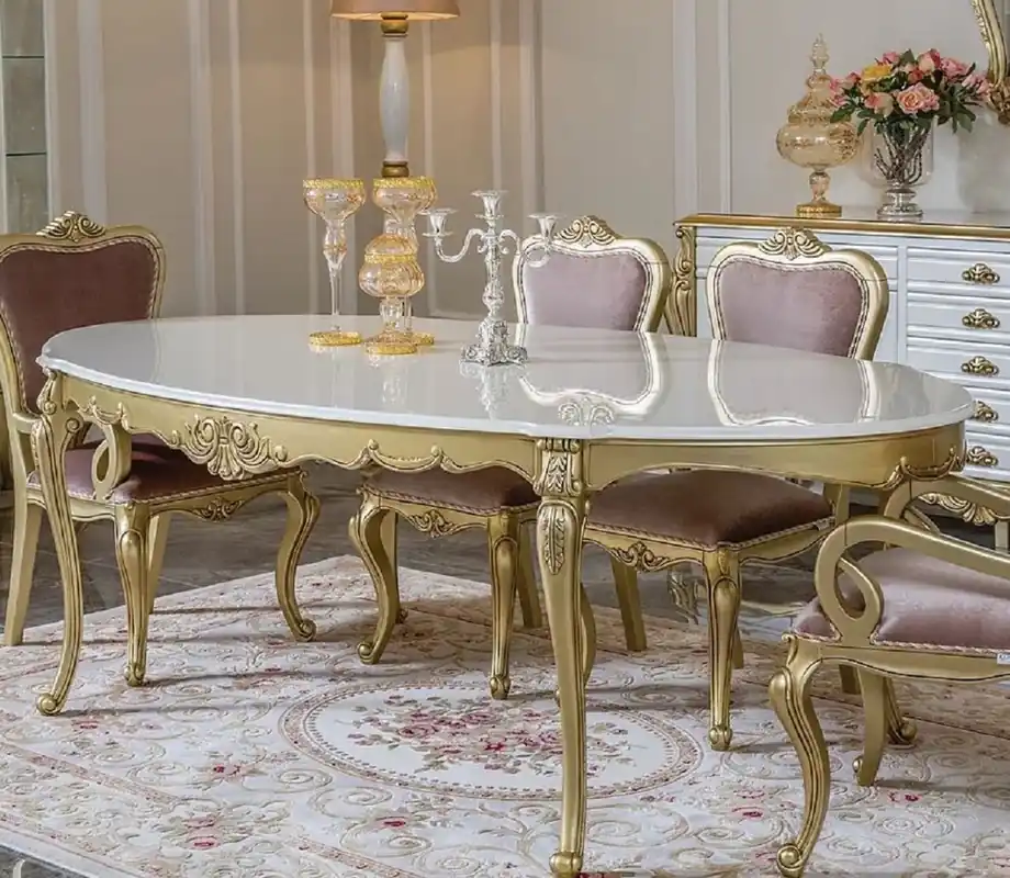 Heißes Angebot Casa Padrino table de salle à manger baroque de luxe blanc / or - Table de salle à manger ovale en bois massif - Magnifique meubles de salle à manger baroques