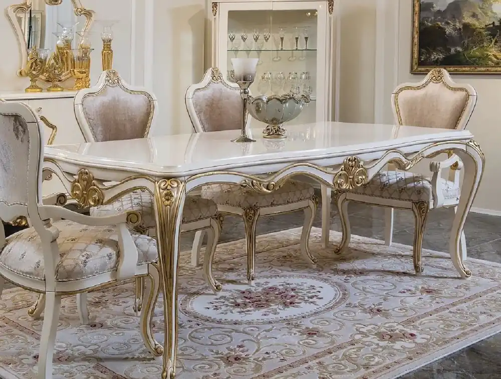 Casa Padrino table de salle à manger baroque de luxe blanc / or - Table de salle à manger en bois massif noble - Magnifique meubles de salle à manger baroques Direkt Vom Hersteller
