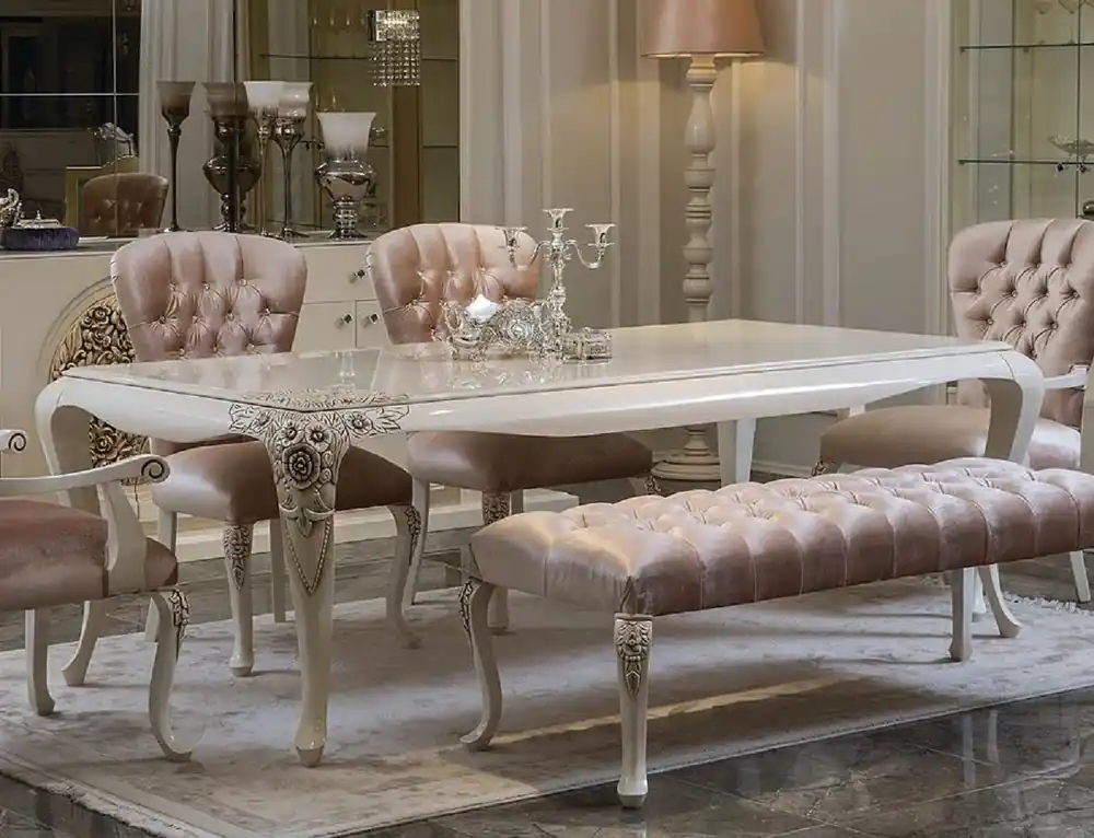 Casa Padrino table de salle à manger baroque de luxe blanc / beige - Table de salle à manger en bois massif noble - Magnifique meubles de salle à manger baroques Online Kaufen
