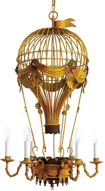 Abverkauf Casa Padrino lustre Art Nouveau de luxe montgolfière jaune antique / rouille / vert Ø 45 x H. 95 cm - Lustres de Salon Baroque & Art Nouveau