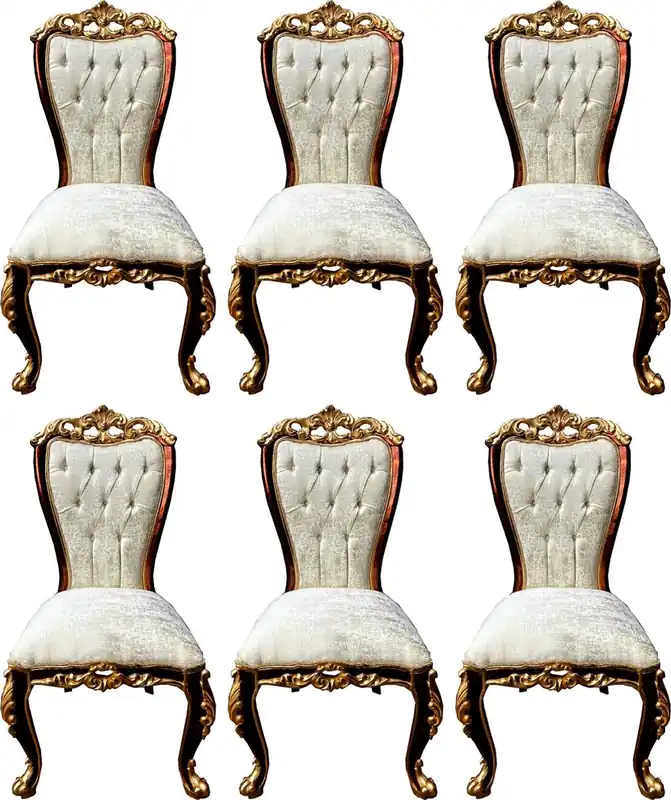 Casa Padrino ensemble de chaises de salle à manger baroque de luxe crème / marron / or - 6 Chaises de cuisine fait main de style baroque - Mobilier de salle à manger baroque - Noble & Magnifique Günstig
