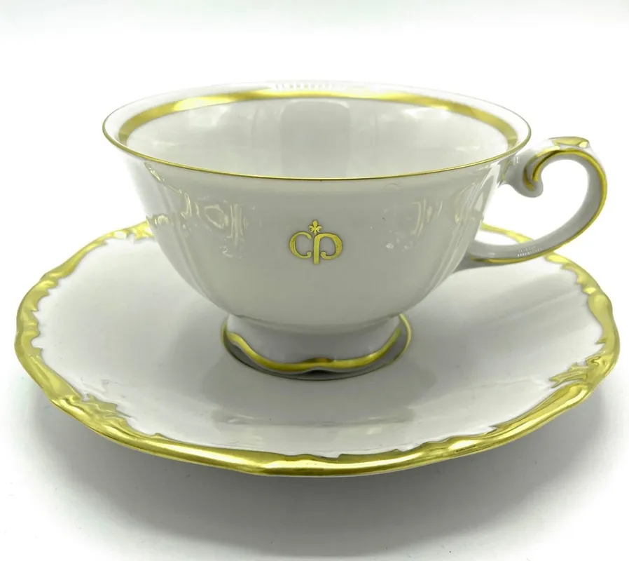 Casa Padrino tasse à café en porcelaine baroque de luxe avec soucoupe blanc / or - Porcelaine Noble Reichenbach - Fabriqué en Allemagne Markenware
