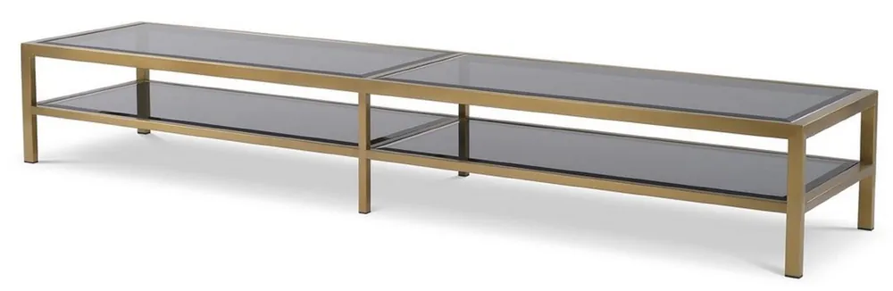 Heißes Angebot Casa Padrino armoire TV luxe laiton / gris 200 x 45 x H. 30 cm - Buffet inox avec plateaux en verre teinté - Meuble de salon luxe