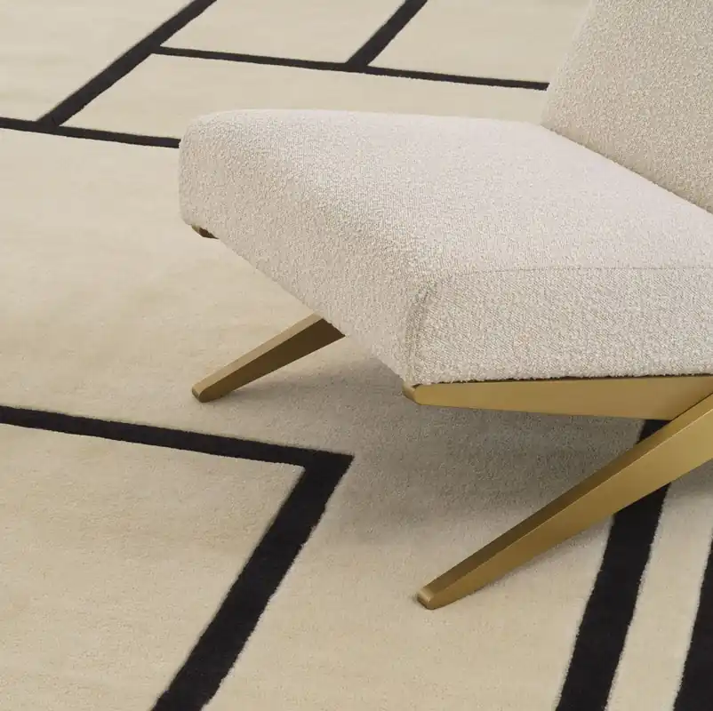 Rabatt Casa Padrino tapis de luxe crème / noir 300 x 400 cm - Tapis de salon tufté main 100% laine de Nouvelle Zélande - Qualité de Luxe