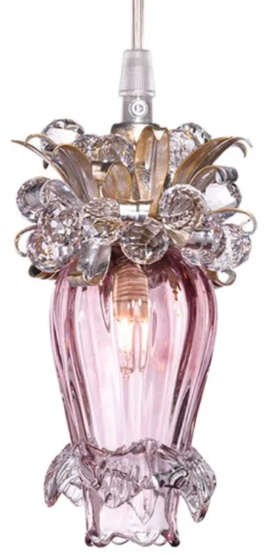 Bestseller Casa Padrino lustre LED de luxe violet / argent / or Ø 10 x H. 19 cm - Lampadario moderno in vetro con cristalli Swarovski - Qualité de Luxe