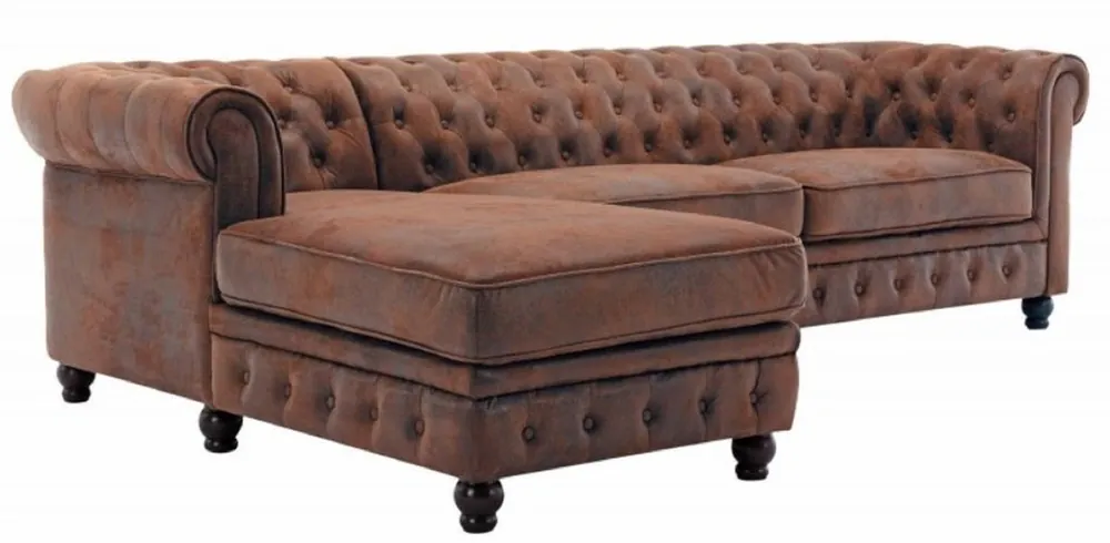 Casa Padrino canapé d'angle Chesterfield gauche marron antique - Canapé de salon en microfibre - Meubles de Salon Chesterfield Begrenztes Angebot