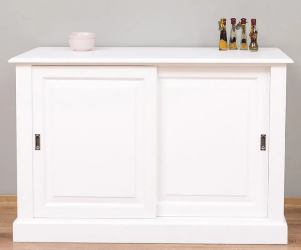 Must-Have Casa Padrino buffet de style campagnard blanc 135 x 55 x H. 100 cm - Armoire en bois massif avec 2 portes coulissantes - Meuble de Style Campagnard