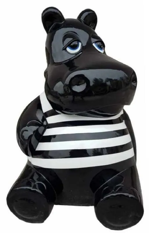 Garantierte Lieferung Casa Padrino sculpture décoration design hippopotame assis noir / blanc H. 48 cm - Figurine de décoration résistante aux intempéries - Décoration de salon - Décoration de jardin