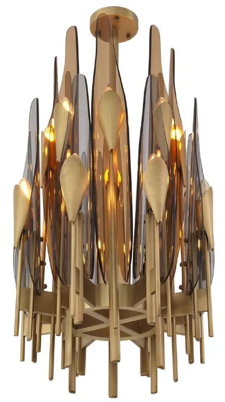 Casa Padrino lustre design laiton antique / ambre / gris Ø 45 x H. 80 cm - Lustre de Salon - Lustre d'Hôtel - Qualité de Luxe Echt