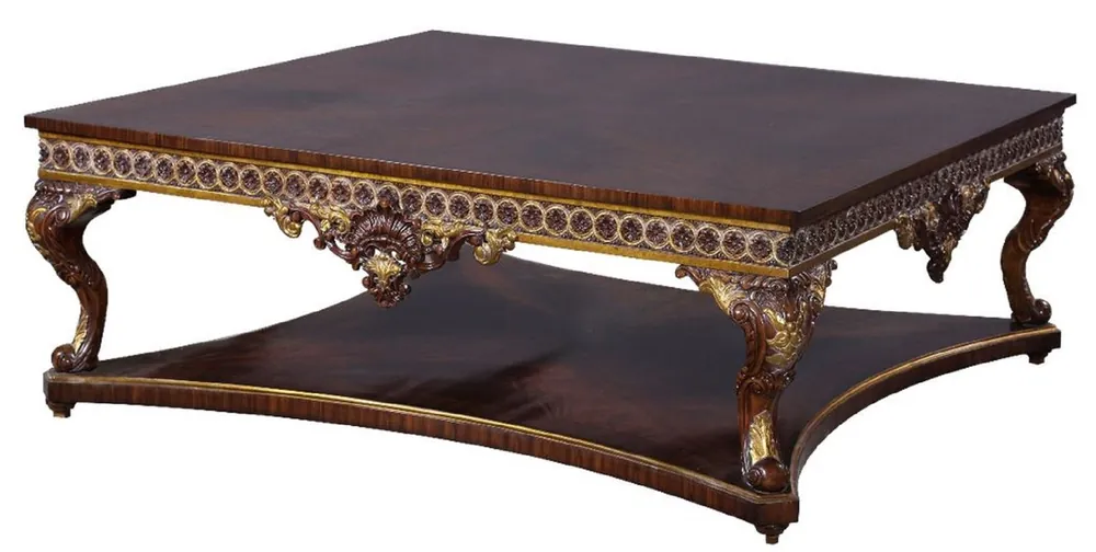 Casa Padrino table basse baroque de luxe marron / or - Table en bois massif fait main de style baroque - Meubles de salon baroques - Noble & Magnifique Neu Im Sortiment