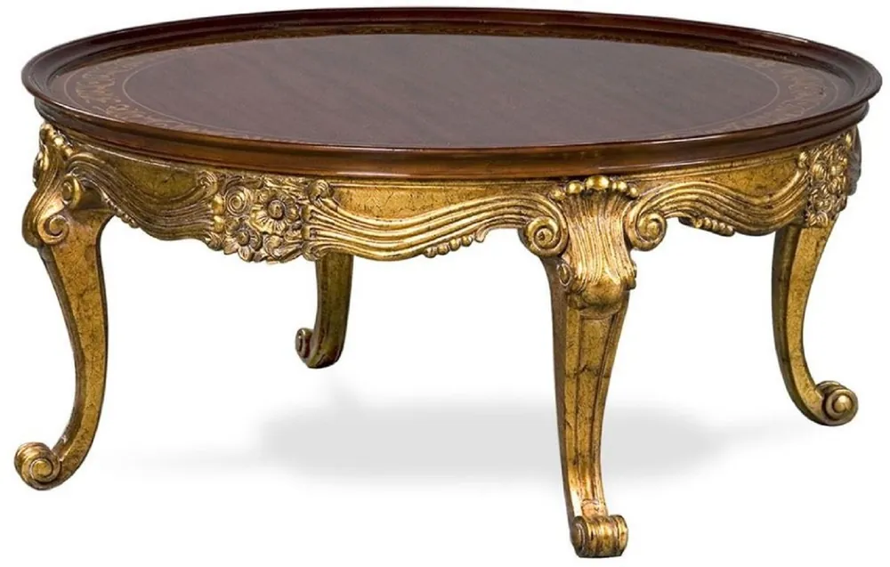 Casa Padrino table basse baroque de luxe marron / or antique - Table ronde en bois massif de style baroque - Meubles de salon baroques fait main - Noble & Magnifique Direktkauf