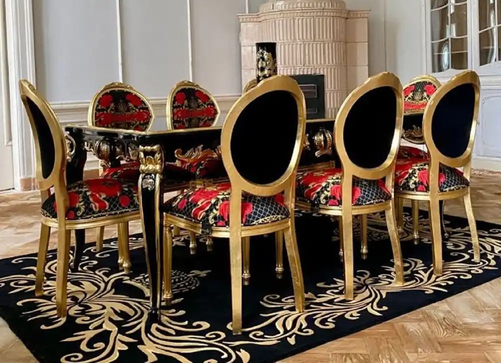 Pompöös de Casa Padrino Ensemble de Salle à Manger Baroque de Luxe - Pompöös Table à Manger Baroque avec Plateau en Verre et 8 Chaises par Harald Glööckler - Mobilier de Salle à Manger Baroque Begrenztes Angebot