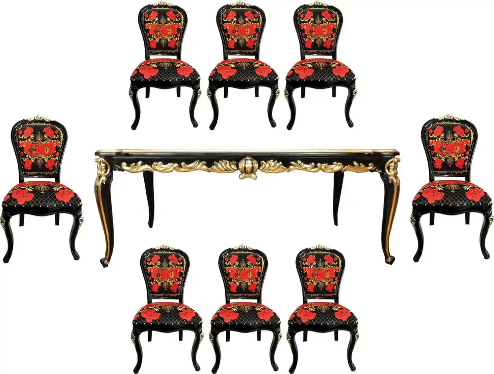 Pompöös de Casa Padrino Ensemble de Salle à Manger Baroque de Luxe - Pompöös Table à Manger Baroque avec Plateau en Verre et 8 Chaises par Harald Glööckler - Meubles salle à manger style baroque Zertifiziert