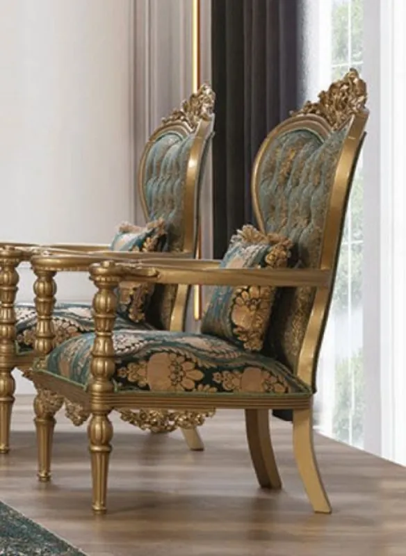Bestpreis Casa Padrino fauteuil baroque de luxe vert / or - Magnifique fauteuil de salon avec motif élégant et coussin décoratif - Mobilier de salon baroque