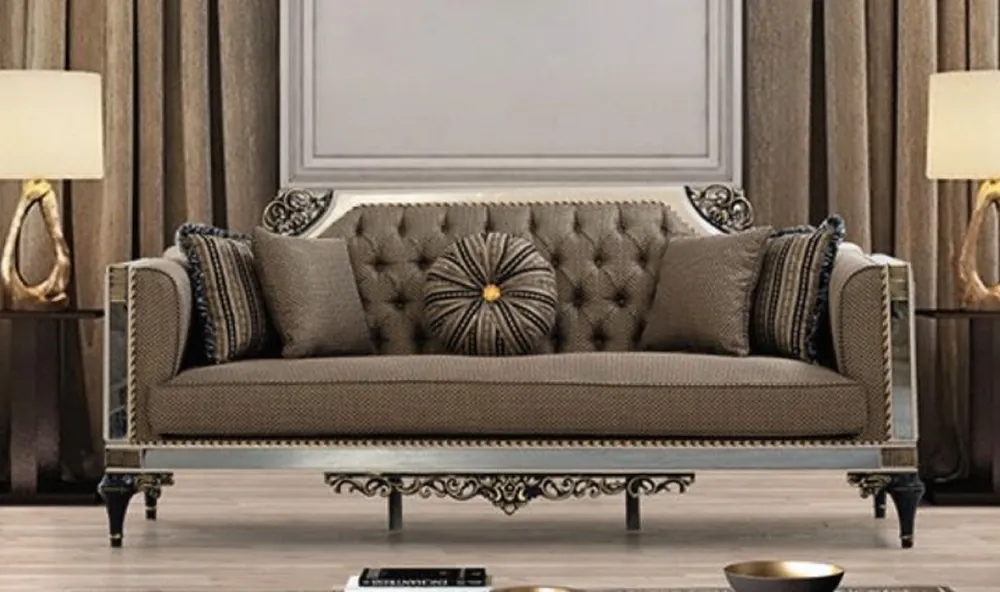Sichere Zahlung Casa Padrino canapé baroque de luxe marron / blanc / noir / or - Magnifique canapé de salon avec coussins décoratifs - Mobilier de salon baroque