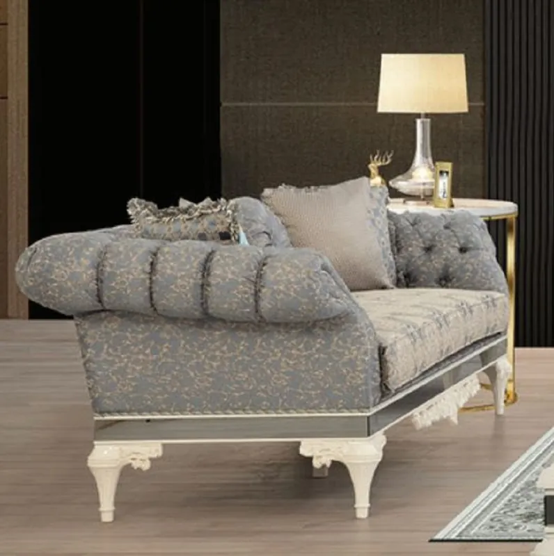 Rabatt Casa Padrino canapé Chesterfield baroque de luxe gris / beige / blanc - Magnifique canapé de salon avec coussins décoratifs - Mobilier de salon baroque