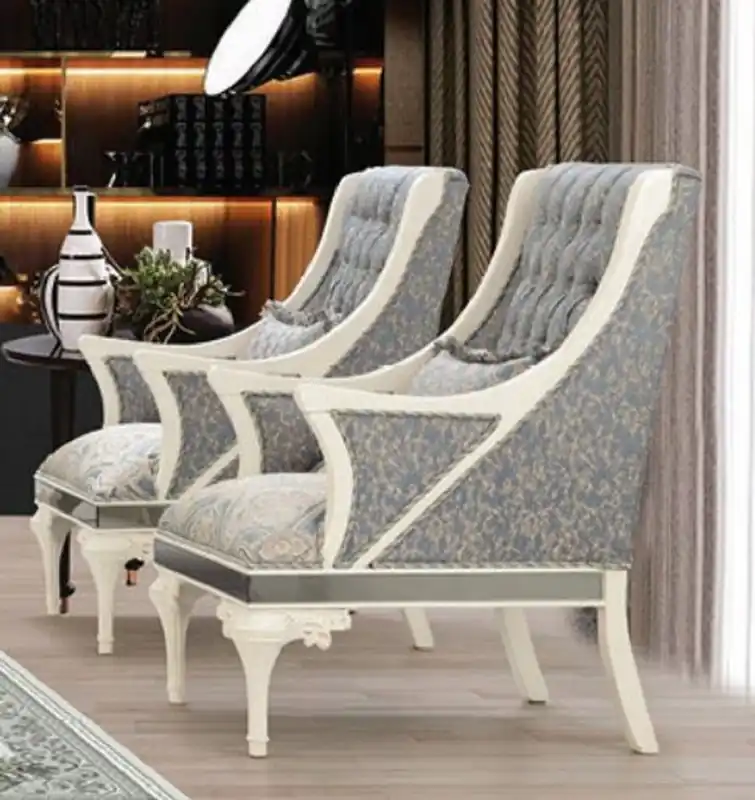 Casa Padrino fauteuil baroque de luxe gris / beige / blanc - Magnifique fauteuil de salon avec coussin décoratif - Mobilier de salon baroque Knallerangebot
