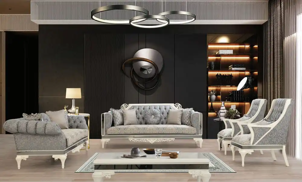Sonderangebot Casa Padrino ensemble de salon baroque de luxe gris / beige / blanc - 2 Canapés & 2 Fauteuils & 1 Table Basse - Mobilier de salon de style baroque - Noble & Magnifique