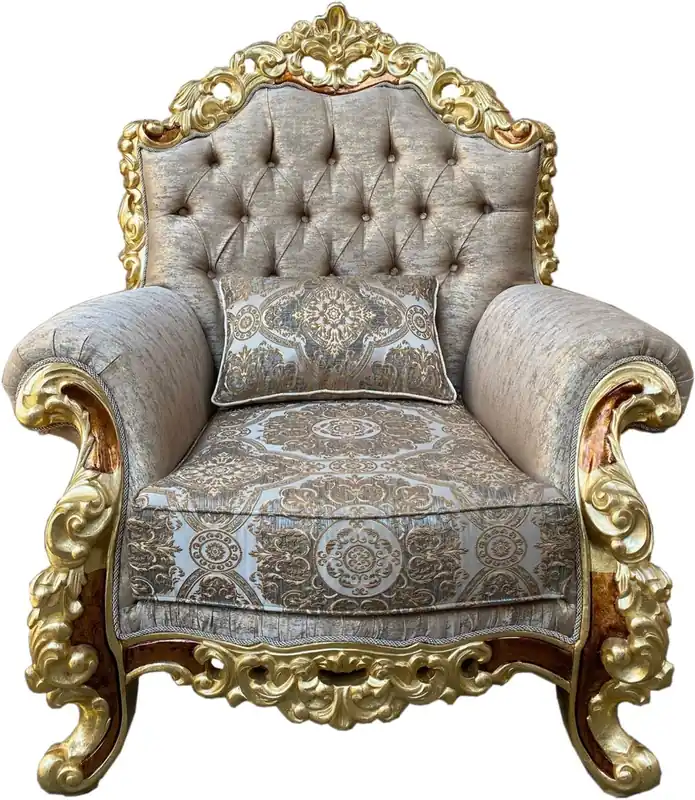 Rabatt Casa Padrino fauteuil baroque de luxe motif crème / or / marron / or - Somptueux fauteuil de salon avec coussin décoratif - Mobilier baroque
