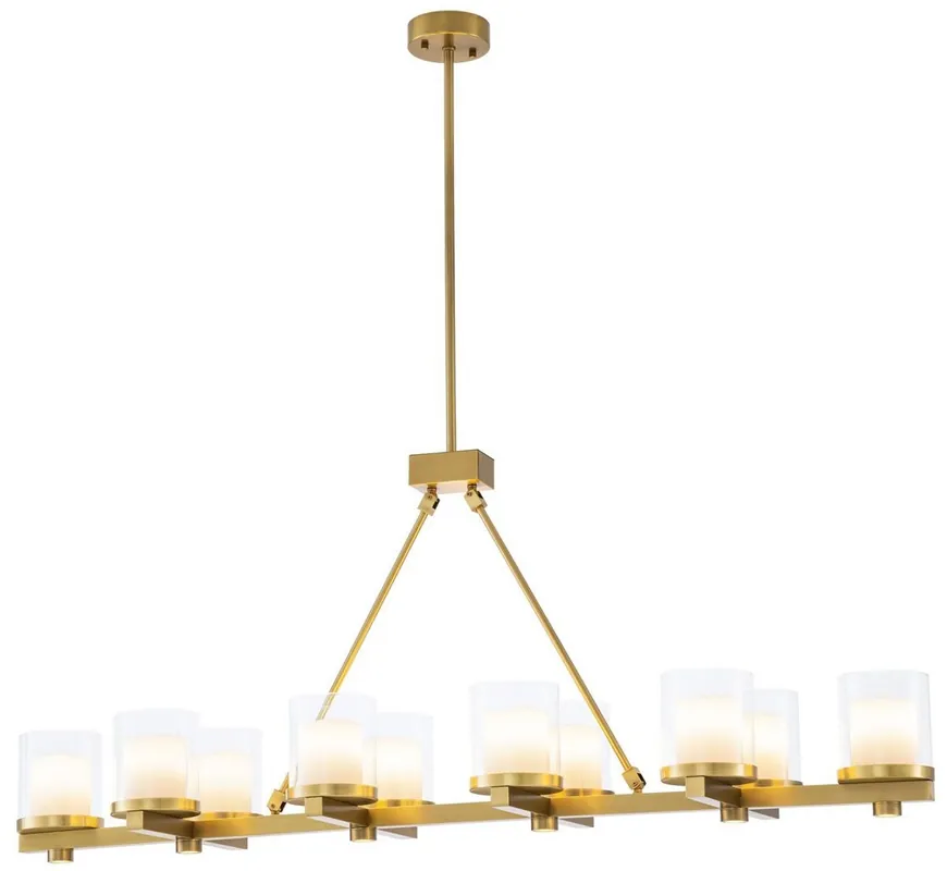 Casa Padrino lustre LED de luxe laiton 155 x 38 x H. 59 cm - Lustre moderne avec abat-jours en verre - Qualité de Luxe Must-Have