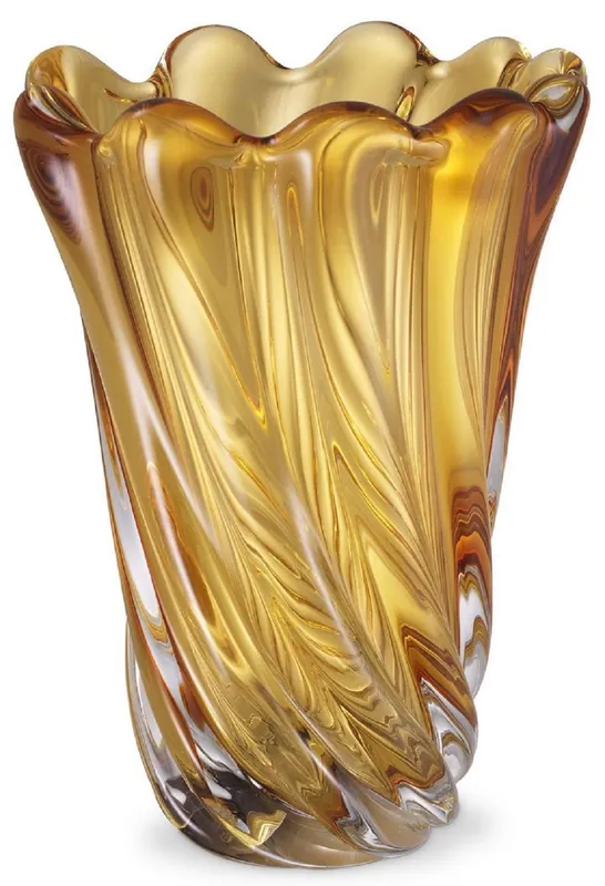 Casa Padrino vase décoratif en verre de luxe jaune Ø 20,5 x H. 29 cm - Vase à Fleurs Soufflé à la Bouche - Accessoires de Décoration de Luxe Wochenendangebot