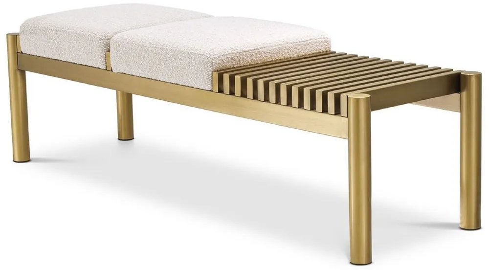 Direkt Vom Hersteller Casa Padrino banc de luxe crème / laiton 140 x 44 x H. 45 cm - Banc rembourré en acier inoxydable - Mobilier de Salon - Mobilier d'Hôtel - Collection de Luxe