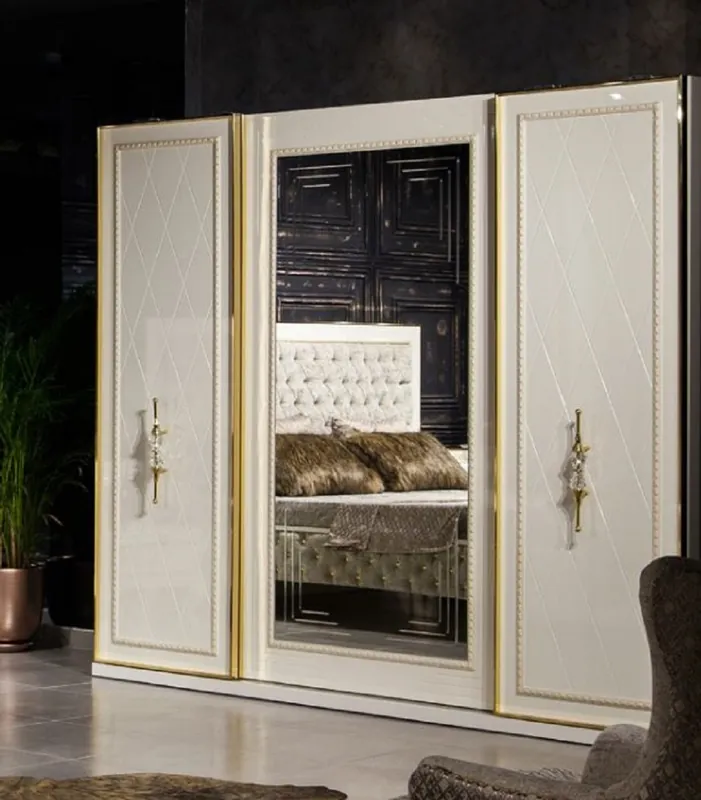 Finale Aktion Casa Padrino armoire de chambre baroque de luxe blanc / or - Armoire en bois massif miroir de style baroque - Mobilier de chambre baroque - Noble & Magnifique