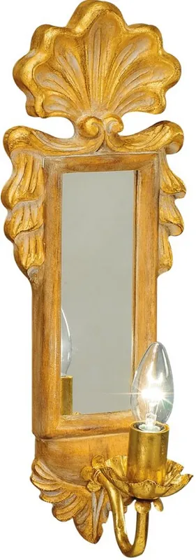 Casa Padrino applique murale baroque de luxe naturelles / or antique 16 x 16 x H. 47 cm - Applique murale élégante avec miroir - Luminaires Baroques Echt