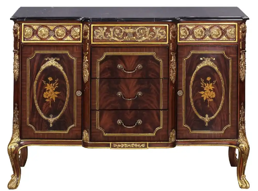 Casa Padrino commode baroque de luxe en bois massif avec dessus en marbre marron foncé / or / noir - Magnifique Meuble Baroque Angebot