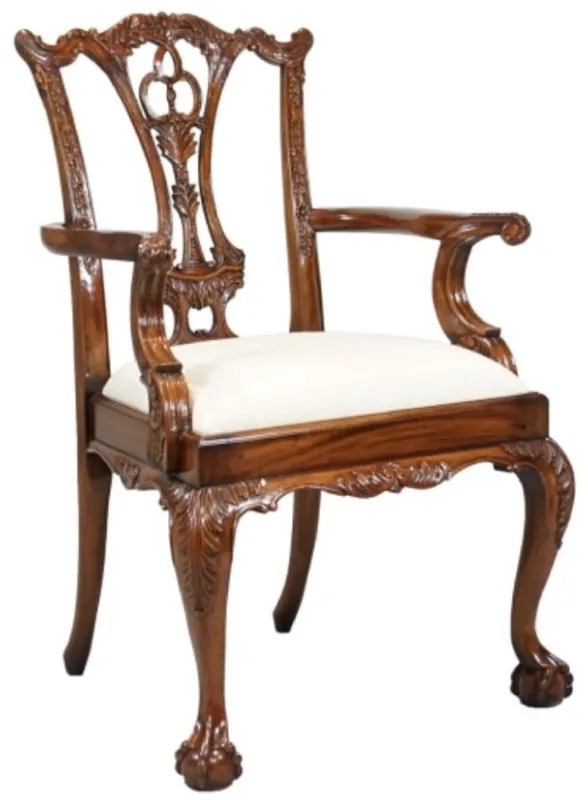 Sonderangebot Casa Padrino chaise de salle à manger baroque de luxe avec accoudoirs blanc / marron - Chaise rembourrée en bois massif de style baroque - Mobilier de salle à manger baroque