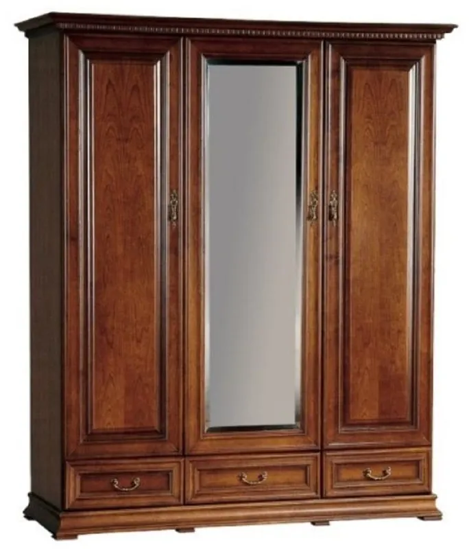 Casa Padrino armoire de chambre de luxe marron 172,2 x 60,5 x H. 207,9 cm - Armoire en bois massif en miroir avec 3 portes et 3 tiroirs - Meuble de chambre de luxe en bois massif Garantierte Lieferung
