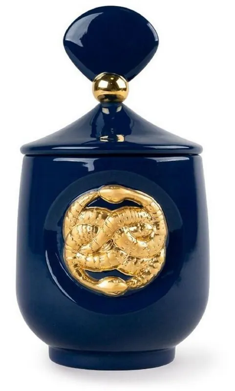 Expressversand Casa Padrino distributeur de parfum de luxe serpents bleu foncé / or Ø 11 x H. 21 cm - Assainisseur d'ambiance rond en porcelaine avec couvercle - Accessoires Déco - Qualité de Luxe