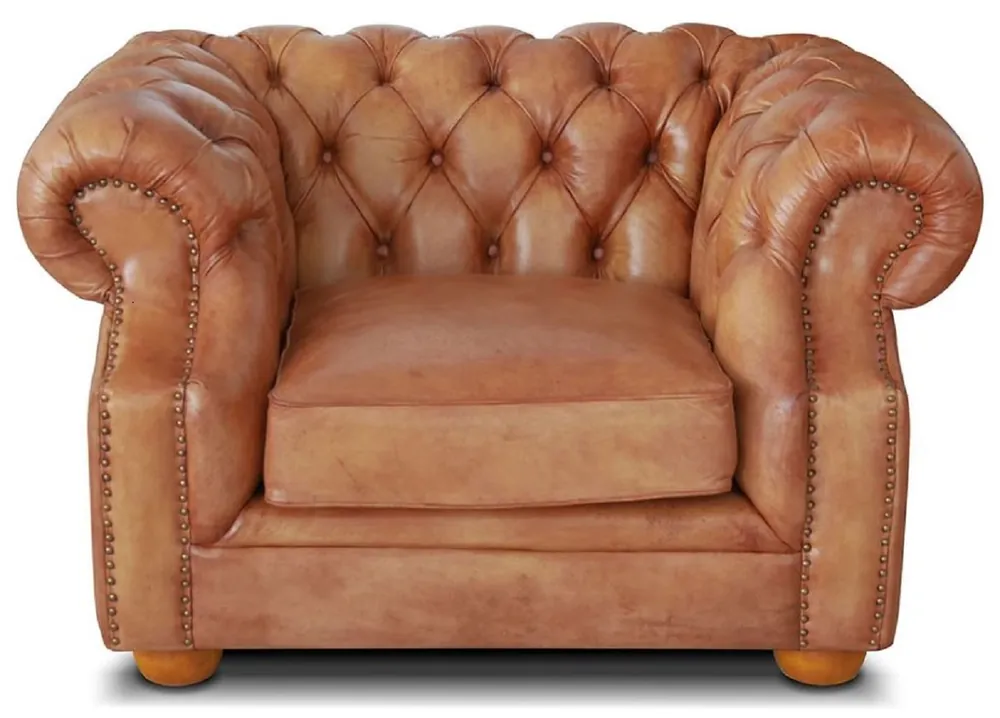 Casa Padrino fauteuil Chesterfield de luxe en cuir 125 x 100 x H. 80 cm - Différentes Couleurs - Fauteuil de salon en cuir véritable - Mobilier de Salon Chesterfield Neu Im Sortiment