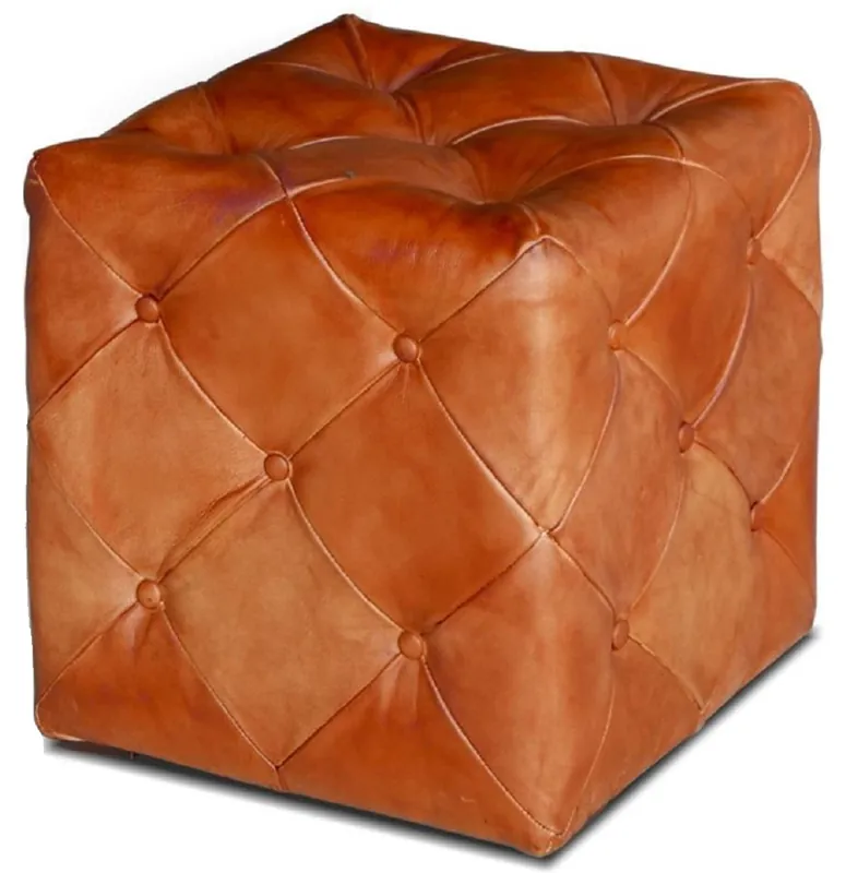 Casa Padrino tabouret Chesterfield de luxe en cuir 40 x 40 x H. 45 cm - Différentes Couleurs - Pouf en cuir véritable - Meubles de Salon Chesterfield Preiswert