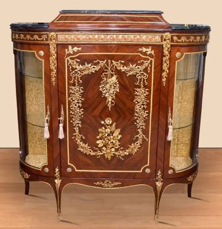 Casa Padrino buffet baroque marron / or / noir - Armoire en bois massif fait main avec 3 portes et dessus en marbre - Meuble de salon baroque Sale