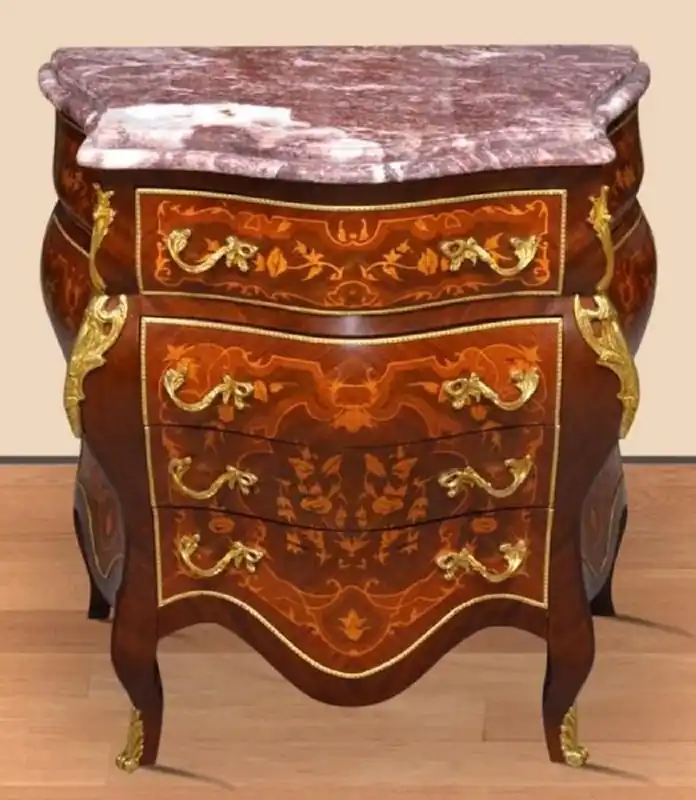 Schneller Versand Casa Padrino commode baroque marron marqueterie / or / rouge - Commode de style ancien fait main avec 4 tiroirs et dessus en marbre - Meuble Baroque
