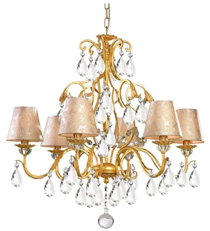 Casa Padrino lustre baroque cristal de luxe or Ø 84 x H. 79 cm - Magnifique lustre en cristal de Bohème et abat jour en tissu damassé fin - Qualité de Luxe Highlight