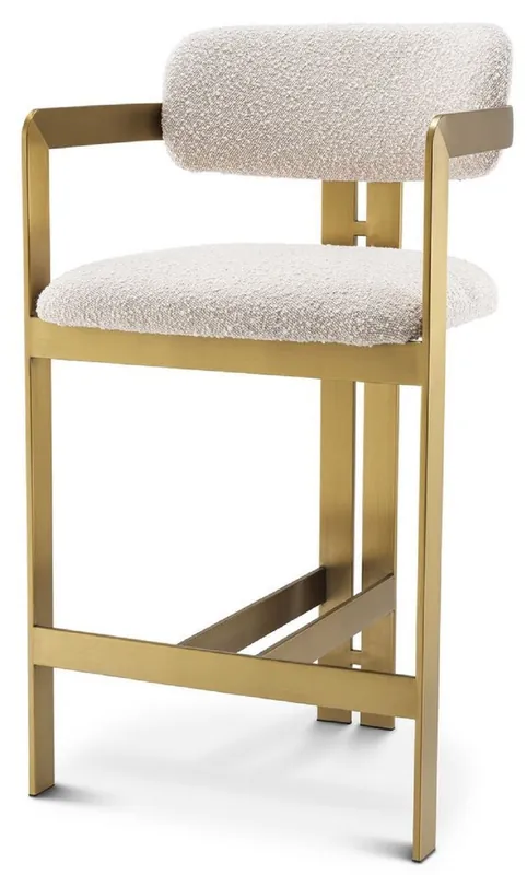 Highlight Casa Padrino chaise de bar luxe crème / laiton 53 x 44,5 x H. 97 cm - Tabouret de bar en inox capitonné - Meuble de bar luxe
