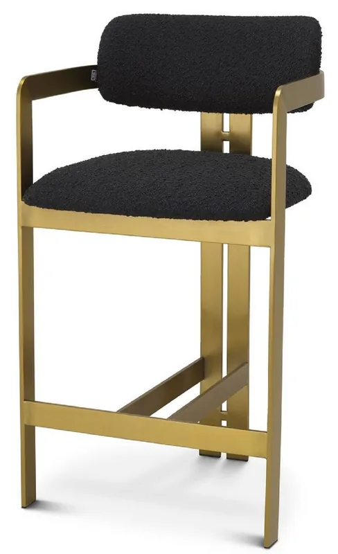 Zertifiziert Casa Padrino chaise de bar luxe noir / laiton 53 x 44,5 x H. 97 cm - Tabouret de bar en inox capitonné - Meuble de bar luxe