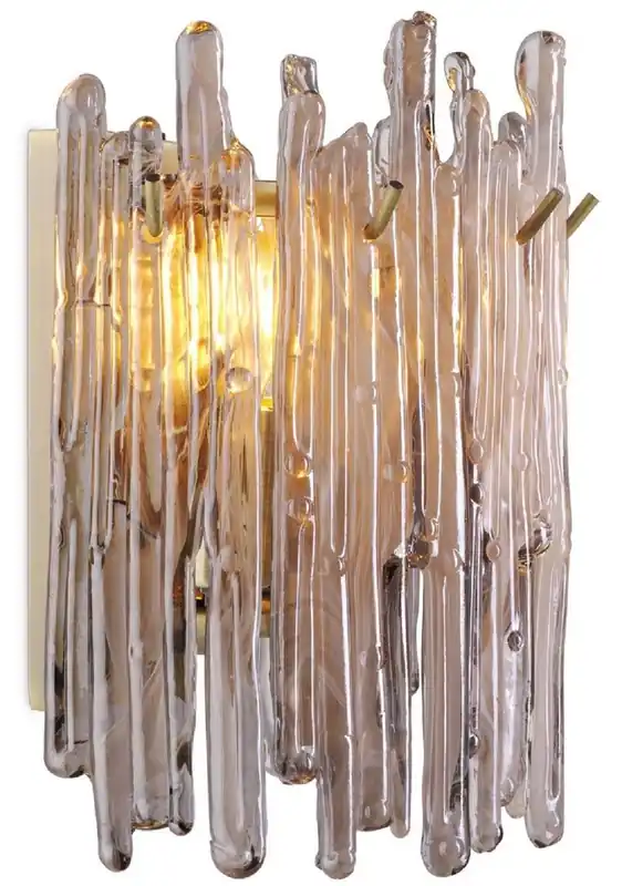 Casa Padrino applique murale de luxe laiton / gris 25 x 15 x H. 23 cm - Applique murale élégante avec abat-jour en verre teinté - Luminaires de Luxe Preis Gesenkt
