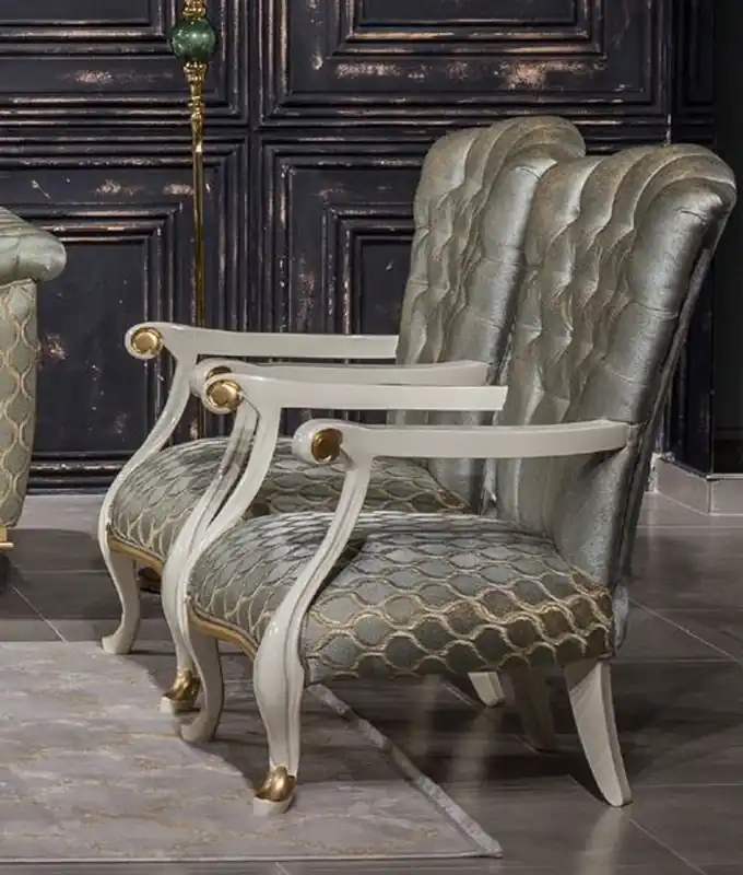 Neue Kollektion Casa Padrino fauteuil baroque de luxe turquoise / blanc / or - Fauteuil de salon élégant avec motif - Mobilier de salon de style baroque