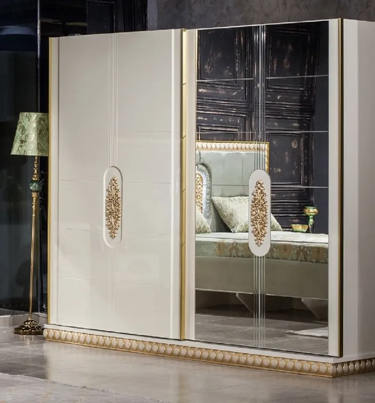Markenware Casa Padrino armoire de chambre baroque de luxe blanc / or - Armoire en bois massif miroir de style baroque - Mobilier de chambre baroque