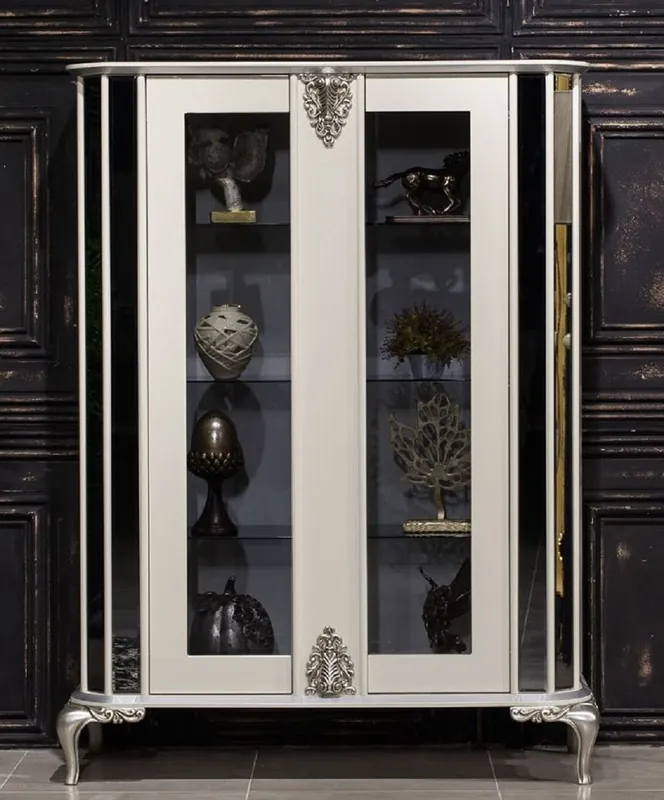Neue Kollektion Casa Padrino armoire vitrine baroque de luxe blanc / argent - Vitrine en bois massif miroir avec 2 portes - Magnifique meuble baroque
