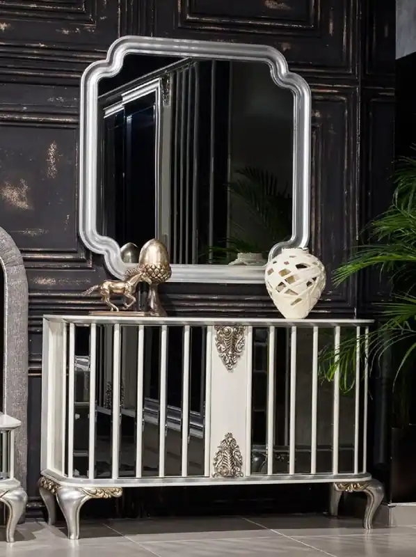 Casa Padrino ensemble de meubles baroques de luxe buffet avec miroir blanc / argent - Armoire en bois massif miroir avec miroir mural élégant - Mobilier Baroque - Noble et Magnifique Markenware