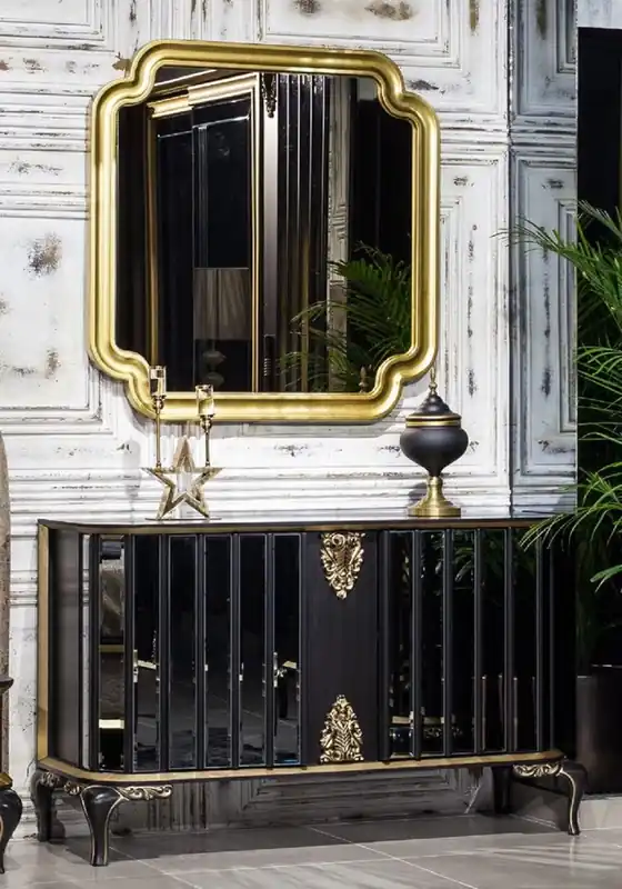 Casa Padrino ensemble de meubles baroques de luxe buffet avec miroir noir / or - Armoire en bois massif miroir avec miroir mural élégant - Mobilier Baroque - Noble et Magnifique Meistverkauft